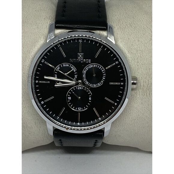 Naviforce NF3001M Men\'s Black Leather Analog Black Dial Quartz Wrist Watch KS663 main image 5